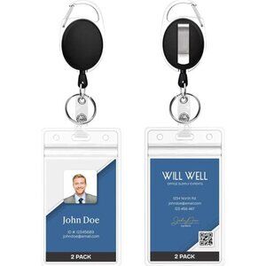 ID Badge Holder Retractable Keychain Clip Vertical Card Holder Heavy Duty 2 Pack